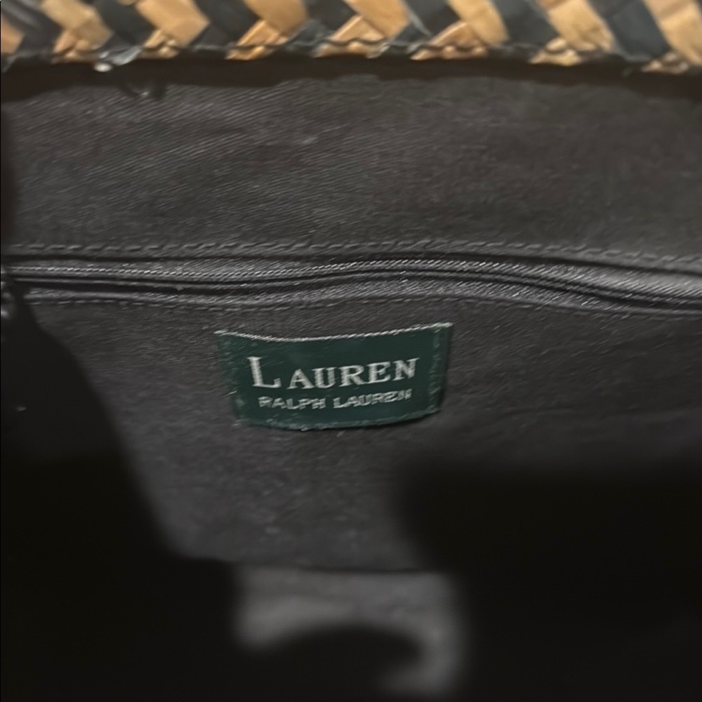 Lauren Ralph Lauren Navy and Tan Woven Tote Set - Picture 3 of 7